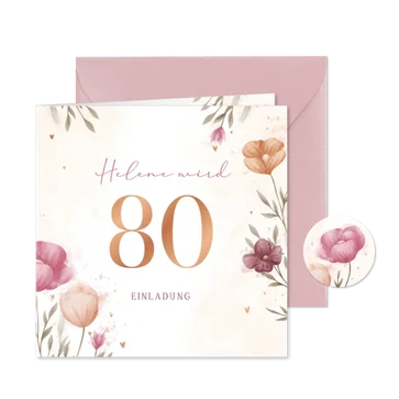 Einladungskarte Große Zahl Geburtstag Blumen